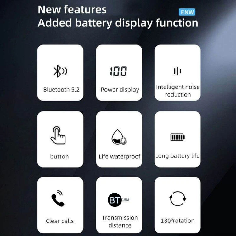 Ear-Mounted Waterproof Sports Smart Noise Reduction Bluetooth Earphones With LED Battery Display(Black) - Bluetooth Earphone by buy2fix | Online Shopping UK | buy2fix