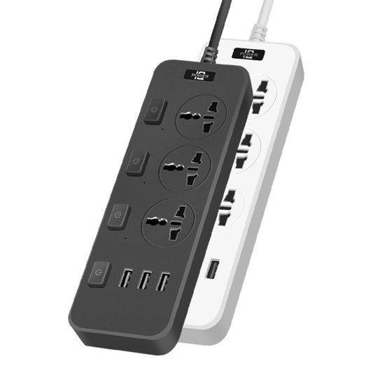 T14 2m 2500W 3 Plugs + 3-USB Ports Multifunctional Socket With Switch, Specification: UK Plug (White) by buy2fix