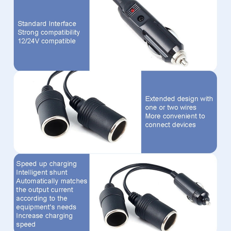 Copper Car Cigarette Lighter Extension 12/24V 10A General 1 Drag 2 Car Charging - Cigar Socket by buy2fix | Online Shopping UK | buy2fix