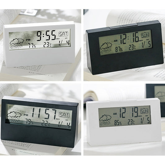 LCD Electronic Desk Clock Digital Display Multifunctional Temperature And Humidity Meter Alarm Clock, Model: Transparent Black by buy2fix