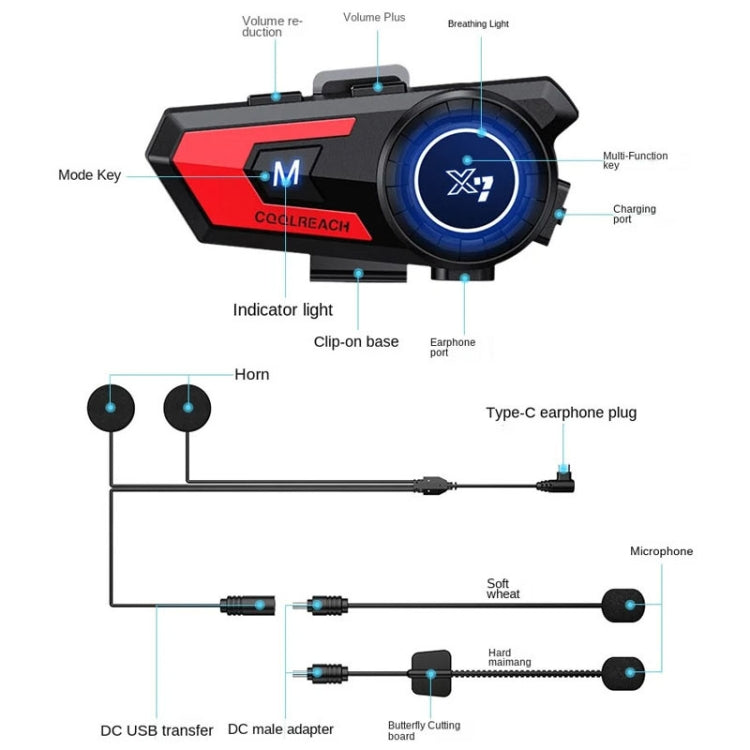 X7 Motorcycle Helmet Bluetooth Headset Riding Navigation Listening Song Soft Hard Wheat(Red) - Motorcycle Walkie Talkie by buy2fix | Online Shopping UK | buy2fix