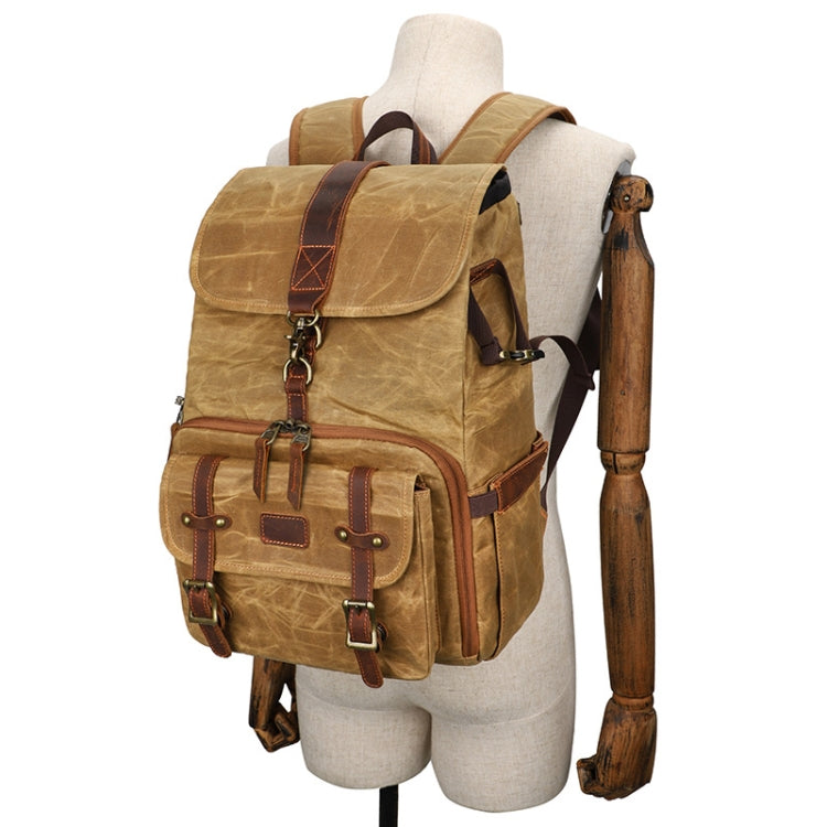 Large Capacity SLR Digital Camera Bag Laptop Backpack Canvas Storage Bag(Khaki) by buy2fix