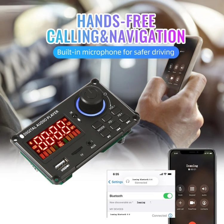 100W 12V TPA3116 Color Screen Power Amplifier Bluetooth Decoder Board With Recording Call(Small Silicone Remote Control) by buy2fix