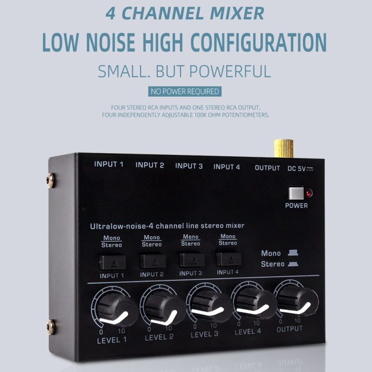 Ultra-compact 4 Channel Stereo Sound Low-noise Mixer For Recording Live Broadcasting, US Plug(MAX400) - Live Sound Effects Processors by buy2fix | Online Shopping UK | buy2fix