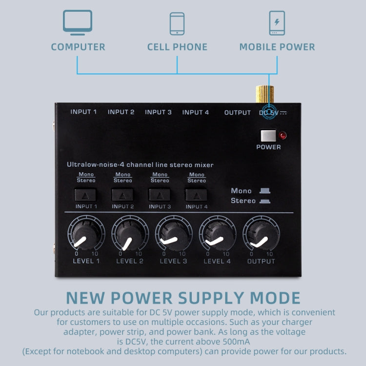 Ultra-compact 4 Channel Stereo Sound Low-noise Mixer For Recording Live Broadcasting, US Plug(MAX400) - Live Sound Effects Processors by buy2fix | Online Shopping UK | buy2fix