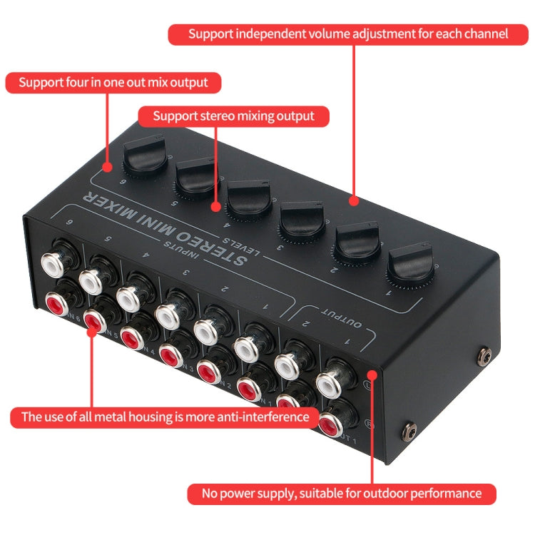 Audio Stereo Hub 6-Channel Passive Mixer Controller(CX600) - Live Sound Effects Processors by buy2fix | Online Shopping UK | buy2fix