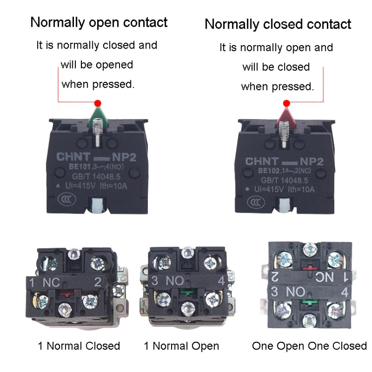 CHINT NP2-BW3561/220V 1 NO Pushbutton Switches With LED Light Silver Alloy Contact Push Button (Yellow) - Car Switches by buy2fix | Online Shopping UK | buy2fix