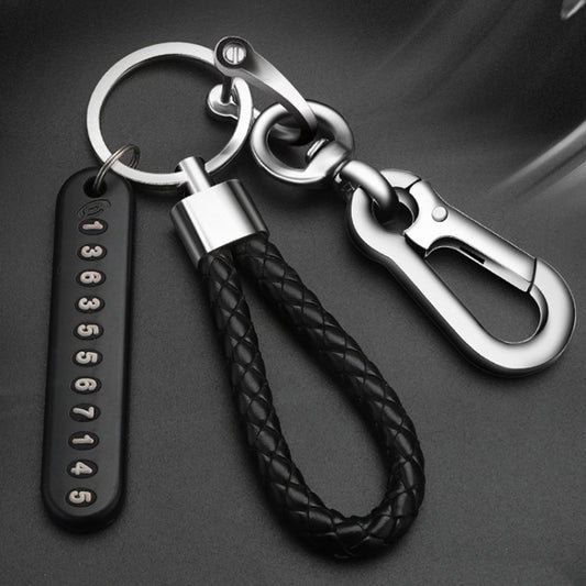 Car Key Anti Lost Woven Lanyard Pendant Keychain Cell Phone Number Plate(8 Horseshoe Buckle+Hand Strap+Number Card) by buy2fix