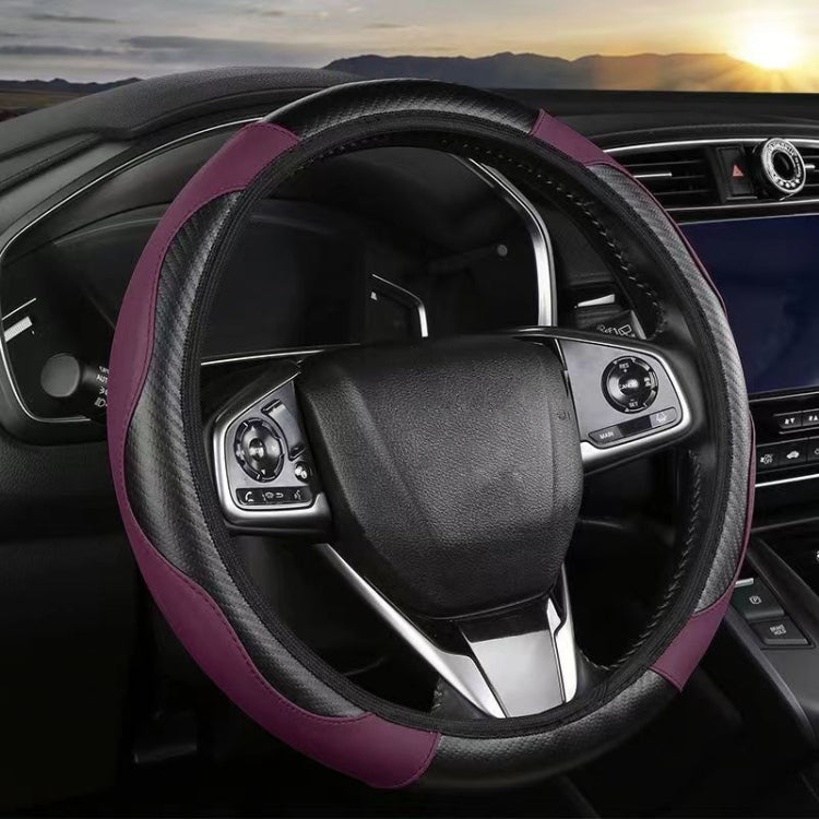 39cm Carbon Fiber Elastic Leather Without Inner Ring Car Steering Wheel Cover, Color: Purple - Steering Wheel Accessories by buy2fix | Online Shopping UK | buy2fix