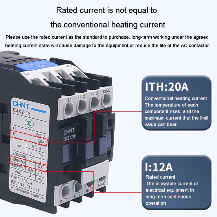 CHNT CJX2-1201 12A 220V Silver Alloy Contacts Multi-Purpose Single-Phase AC Contactor - Relays by CHNT | Online Shopping UK | buy2fix