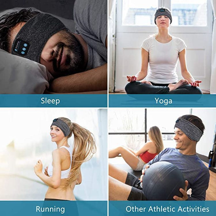 Sleep Bluetooth Bandana Headband Wireless Music Sport Headband Built-in Sleep Music Eye Mask(Sisal Gray) by buy2fix