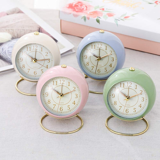 Round Metal Clock Silent Children Electronic Alarm Clock with Light(Green) by buy2fix