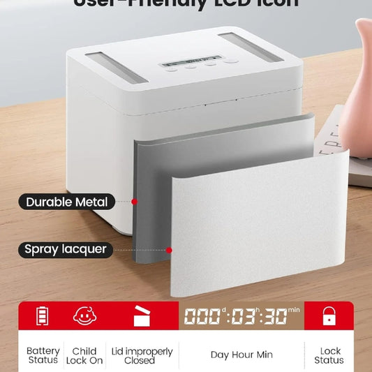 Vaydeer Metal Timed Self-Control Phone Lock Box With Child Lock And LED Display, Spec: Small White by Vaydeer