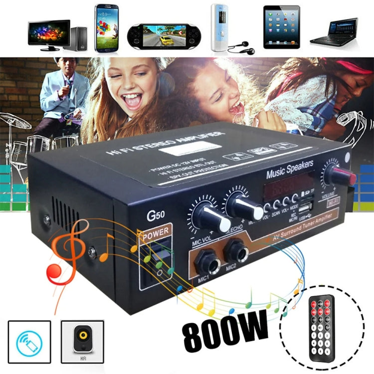 Bluetooth Built-in Recording Microphone USB Flash Drive Digital Dual-purpose Power Amplifier(EU Plug 220V) - Car Amplifiers by buy2fix | Online Shopping UK | buy2fix