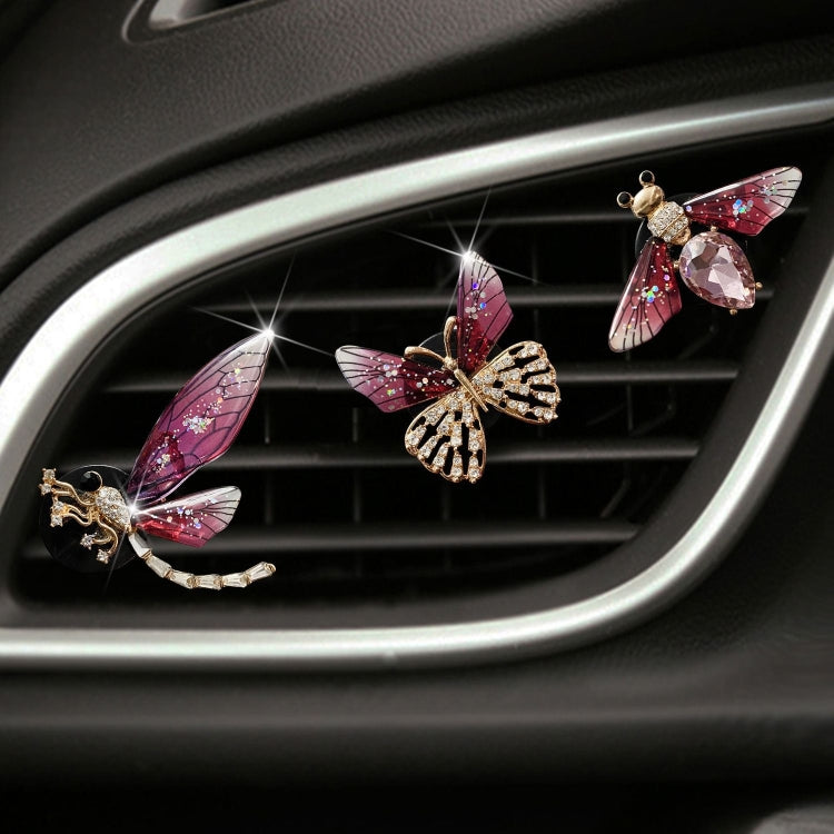 3pcs/set Metal Butterfly Dragonfly Bee Car Air Vent Aromatherapy Decorative Clip(Rose Red) - Air Freshener by buy2fix | Online Shopping UK | buy2fix