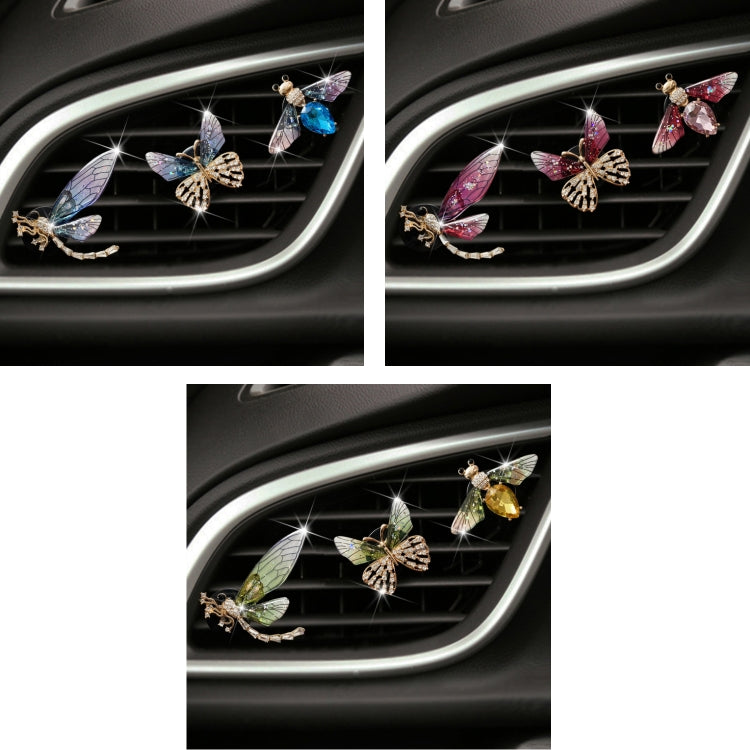 3pcs/set Metal Butterfly Dragonfly Bee Car Air Vent Aromatherapy Decorative Clip(Blue) - Air Freshener by buy2fix | Online Shopping UK | buy2fix