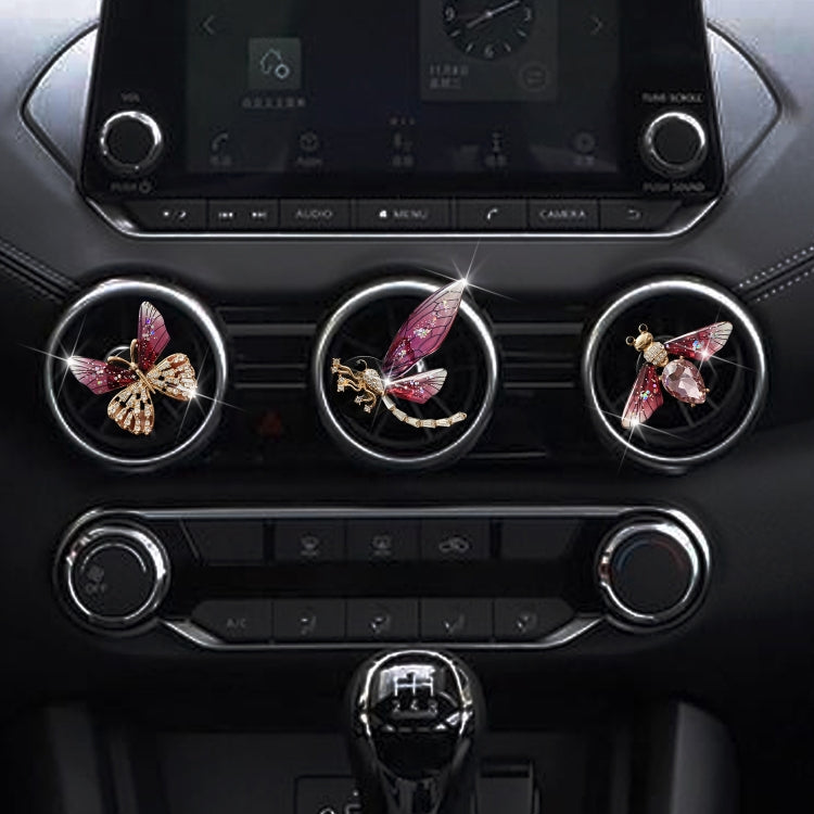 3pcs/set Metal Butterfly Dragonfly Bee Car Air Vent Aromatherapy Decorative Clip(Rose Red) - Air Freshener by buy2fix | Online Shopping UK | buy2fix