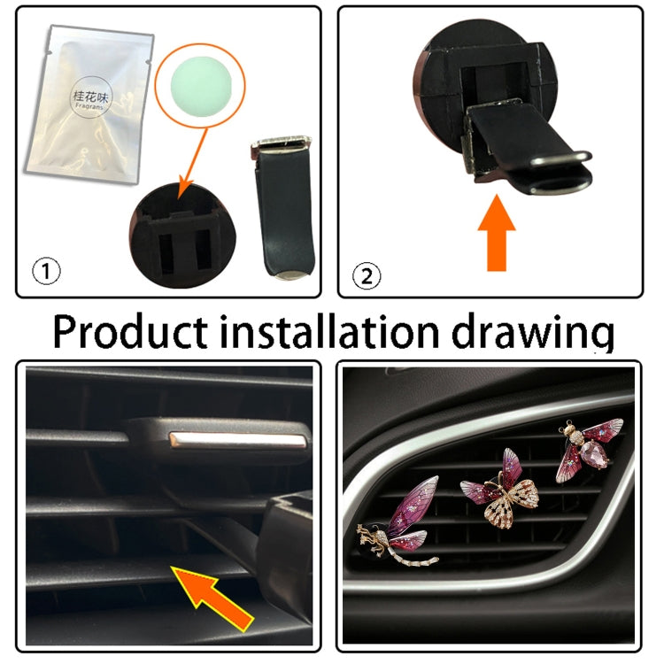3pcs/set Metal Butterfly Dragonfly Bee Car Air Vent Aromatherapy Decorative Clip(Rose Red) - Air Freshener by buy2fix | Online Shopping UK | buy2fix