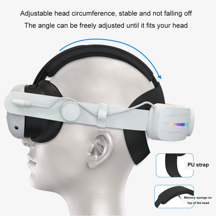 For Meta Quest 3 USB Rechargeable RGB Lighting Effect Adjustable Foldable Headset(White) - VR Accessories by buy2fix | Online Shopping UK | buy2fix