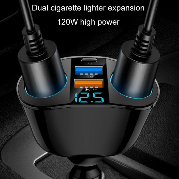 Dual USB Type-C Real-time Digital Display Cigarette Lighter Expansion Car Charger, Model: QC3.0+2.4A Dual A+C - Car Charger by buy2fix | Online Shopping UK | buy2fix