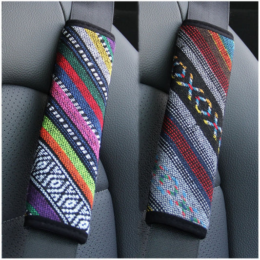 Ethnic Style Linen Car Seat Belt Cover Shoulder Pads(Colorful) by buy2fix