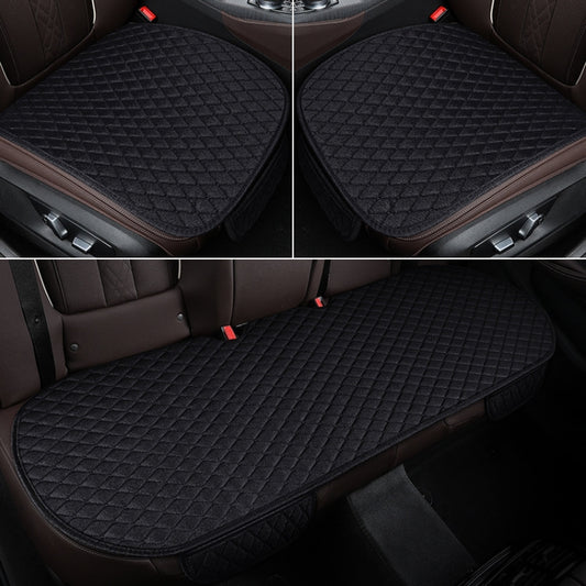 Non-Slip Rhombus Imitation Linen Car Seat Cushion, Color: Black Front Row by buy2fix