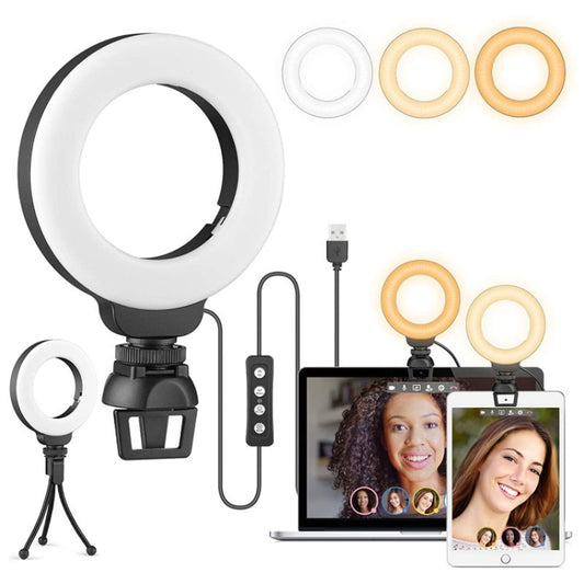 YRing48 4-Inch 48LEDs Laptop Camera Video Conference Live Beauty Ring Fill Light, Spec: Clip Set by buy2fix