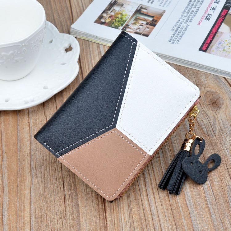 Short Leather Women Zipper Purse Panelled Wallets Trendy Coin Purse(Pink) - Wallets by buy2fix | Online Shopping UK | buy2fix