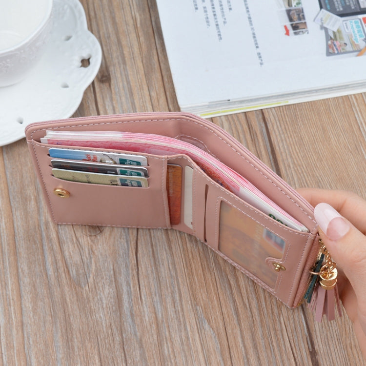 Short Leather Women Zipper Purse Panelled Wallets Trendy Coin Purse(Pink) - Wallets by buy2fix | Online Shopping UK | buy2fix
