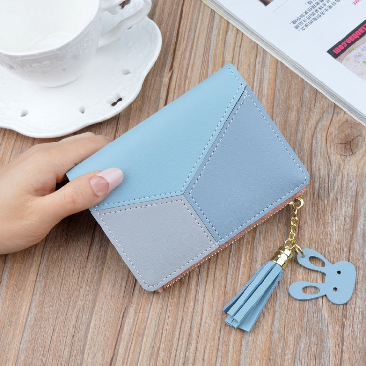 Short Leather Women Zipper Purse Panelled Wallets Trendy Coin Purse(Pink) - Wallets by buy2fix | Online Shopping UK | buy2fix