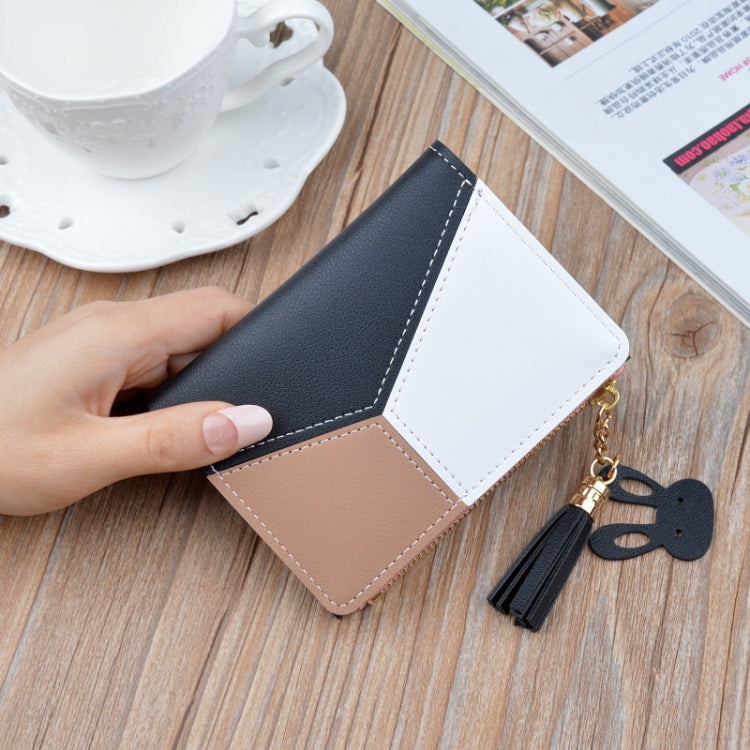 Short Leather Women Zipper Purse Panelled Wallets Trendy Coin Purse(Pink) - Wallets by buy2fix | Online Shopping UK | buy2fix