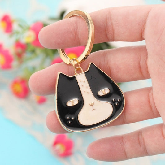 4 PCS Cartoon Animal Head Keychain Car Metal Ornament Key Ring, Style:Black Cat by buy2fix