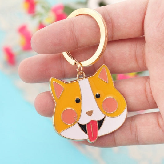 4 PCS Cartoon Animal Head Keychain Car Metal Ornament Key Ring, Style:Corgi by buy2fix