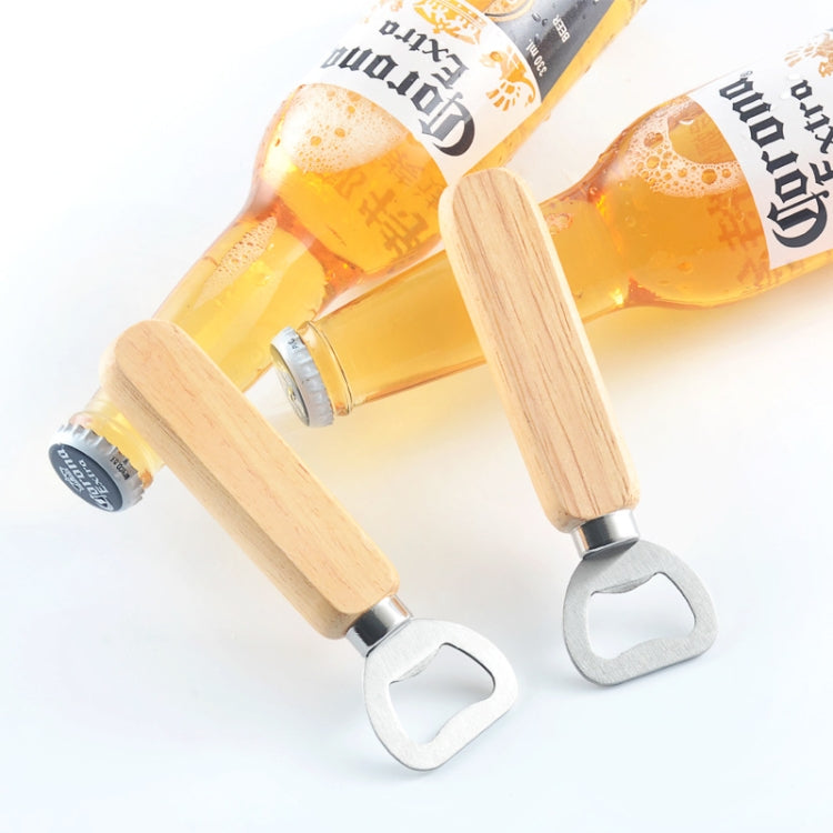 2 PCS Stainless Steel Beer Bottle Opener with Rubber Wood Handle Creative Gift Soda Bottle Driver - Openers by buy2fix | Online Shopping UK | buy2fix