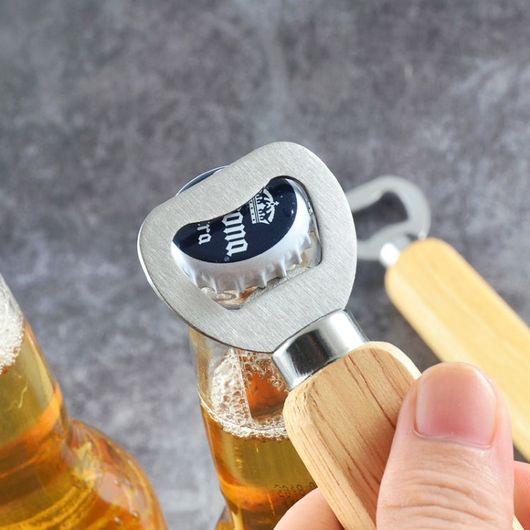 2 PCS Stainless Steel Beer Bottle Opener with Rubber Wood Handle Creative Gift Soda Bottle Driver - Openers by buy2fix | Online Shopping UK | buy2fix