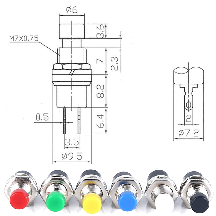 10 PCS 7mm Thread Multicolor 2 Pins Momentary Push Button Switch(Yellow) - Switch by buy2fix | Online Shopping UK | buy2fix
