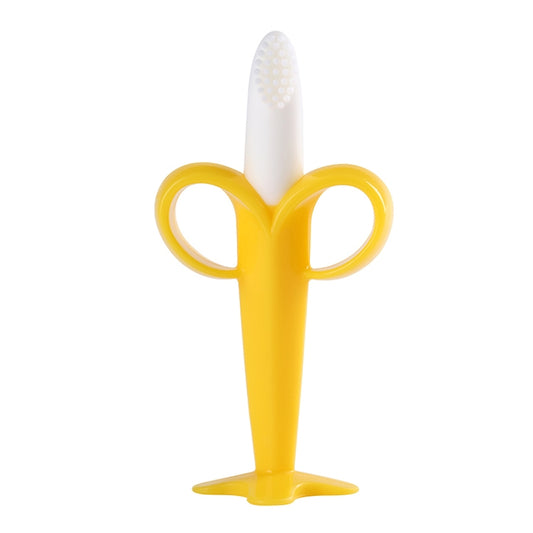 3 PCS Baby Silicone Training Toothbrush Banana Shape Safe Toddle Teether Chew Toys Teething Ring Gift for Infant Baby Chewing(Yellow-B) by buy2fix