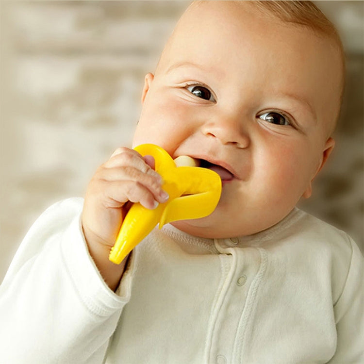 3 PCS Baby Silicone Training Toothbrush Banana Shape Safe Toddle Teether Chew Toys Teething Ring Gift for Infant Baby Chewing(Yellow-B) by buy2fix
