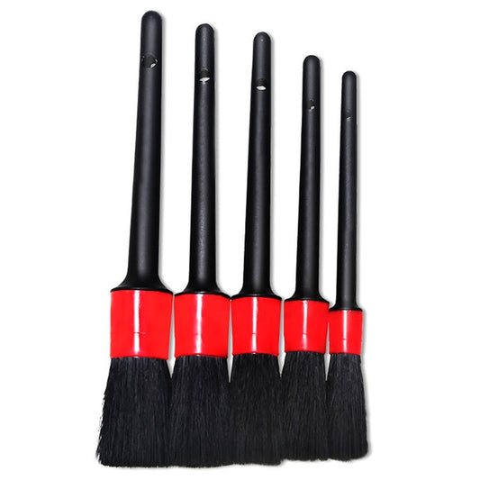 5 in 1 Car Detailing Brush Cleaning Natural Boar Hair Brushes Auto Detail Tools Products Wheels Dashboard (Black Red) by buy2fix