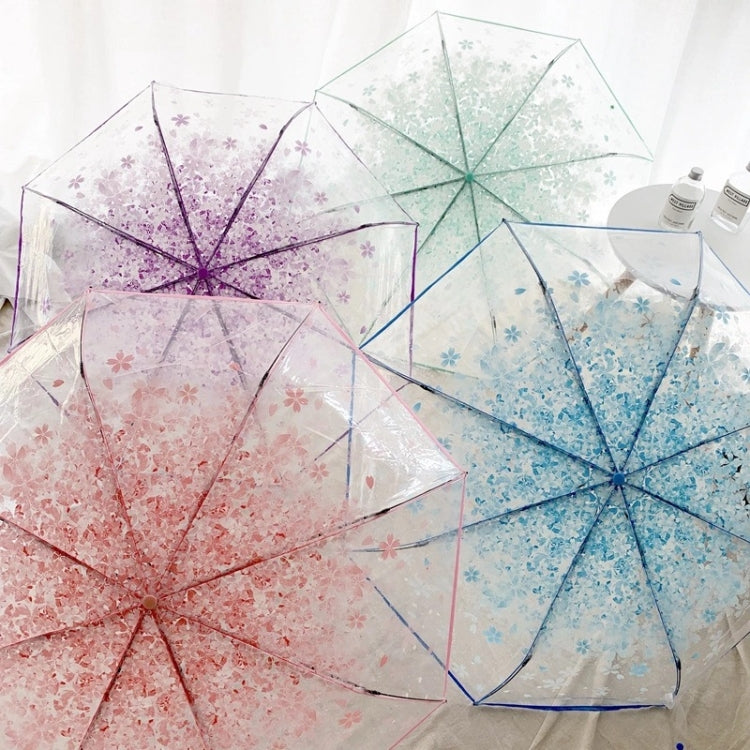 Cherry Blossom Transparent Triple-fold Umbrella Individual Folding Umbrella(Pink) - Umbrellas by buy2fix | Online Shopping UK | buy2fix