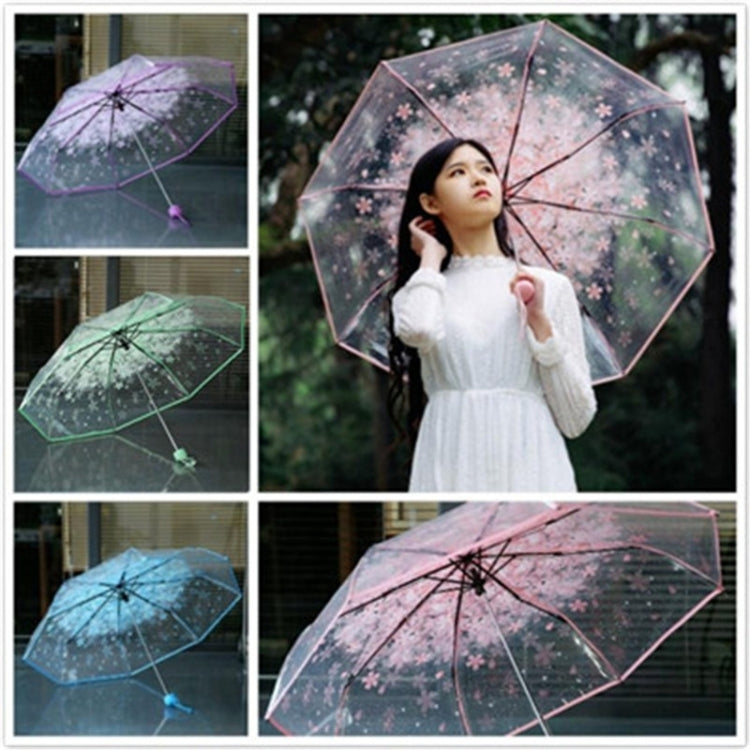 Cherry Blossom Transparent Triple-fold Umbrella Individual Folding Umbrella(Pink) by buy2fix