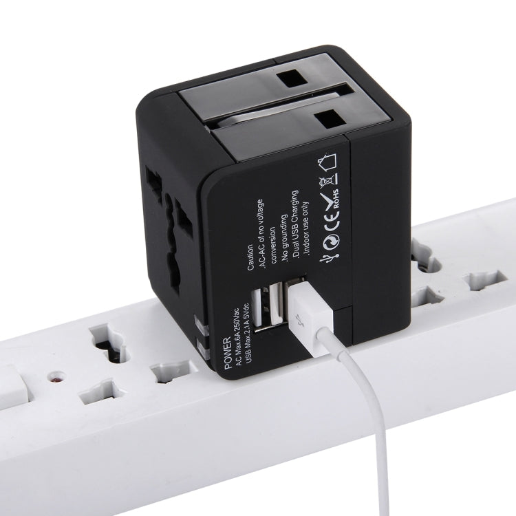 5V 2.1A Dual USB Power Socket Charger Adapter, UK / EU / US / AU Plug(Black) - Plug Adaptor by buy2fix | Online Shopping UK | buy2fix