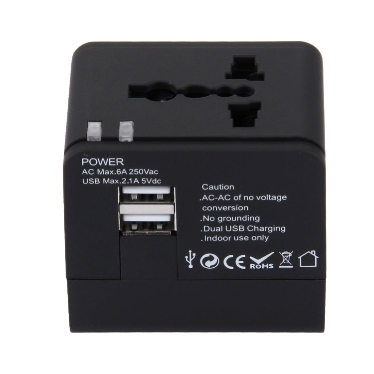 5V 2.1A Dual USB Power Socket Charger Adapter, UK / EU / US / AU Plug(Black) - Plug Adaptor by buy2fix | Online Shopping UK | buy2fix