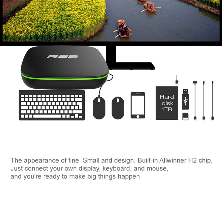 R69 1080P HD Smart TV BOX Android 4.4 Media Player with Remote Control, Quad Core Allwinner H3, RAM: 1GB, ROM: 8GB, 2.4G WiFi, LAN, EU Plug - Allwinner H3 by buy2fix | Online Shopping UK | buy2fix