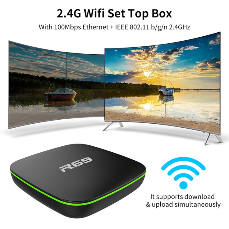 R69 1080P HD Smart TV BOX Android 4.4 Media Player with Remote Control, Quad Core Allwinner H3, RAM: 1GB, ROM: 8GB, 2.4G WiFi, LAN, EU Plug - Allwinner H3 by buy2fix | Online Shopping UK | buy2fix