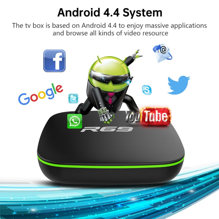 R69 1080P HD Smart TV BOX Android 4.4 Media Player with Remote Control, Quad Core Allwinner H3, RAM: 1GB, ROM: 8GB, 2.4G WiFi, LAN, EU Plug - Allwinner H3 by buy2fix | Online Shopping UK | buy2fix