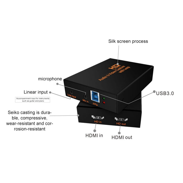 Z28 Professional HDMI Female + Mic + Line In to HDMI Female USB 3.0 Video Audio Capture Box(Black) - Video Capture Solutions by buy2fix | Online Shopping UK | buy2fix