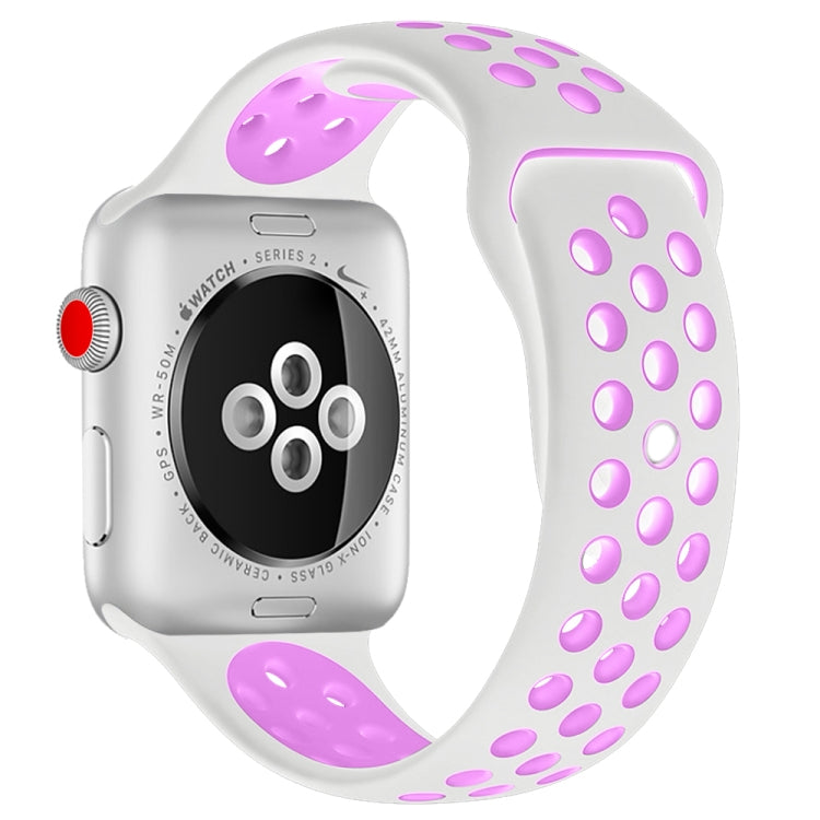 For Apple Watch Ultra 49mm&Watch Ultra 2 49mm / Series 10 46mm / 9&8&7 45mm / SE 3&SE 2&6&SE&5&4 44mm / 3&2&1 42mm Fashionable Classical Silicone Sport Watch Band(White Purple) - Watch Bands by buy2fix | Online Shopping UK | buy2fix