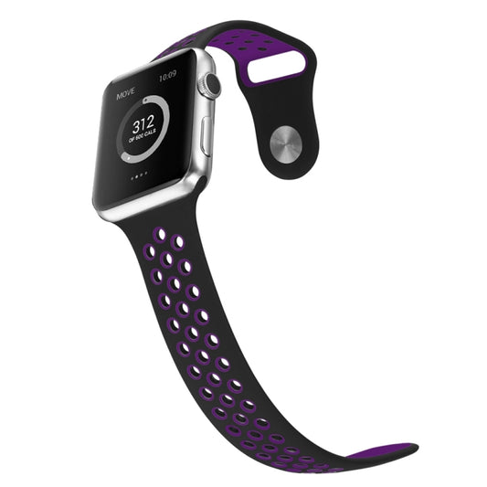 For Apple Watch Ultra 49mm&Watch Ultra 2 49mm / Series 10 46mm / 9&8&7 45mm / SE 3&SE 2&6&SE&5&4 44mm / 3&2&1 42mm Fashionable Classical Silicone Sport Watch Band (Black Purple) by buy2fix