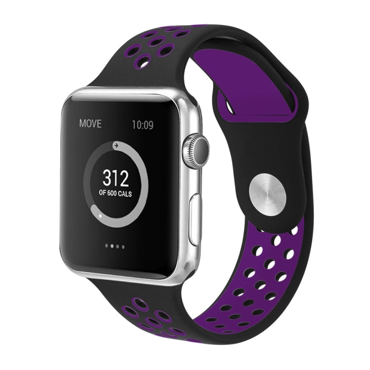 For Apple Watch Ultra 49mm&Watch Ultra 2 49mm / Series 10 46mm / 9&8&7 45mm / SE 3&SE 2&6&SE&5&4 44mm / 3&2&1 42mm Fashionable Classical Silicone Sport Watch Band (Black Purple) - Watch Bands by buy2fix | Online Shopping UK | buy2fix